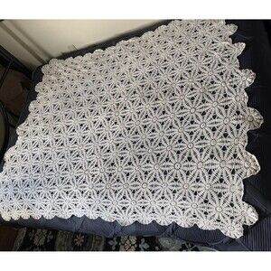 Vintage Rectangle Crochet Tablecloth Ivory 67” X 53”